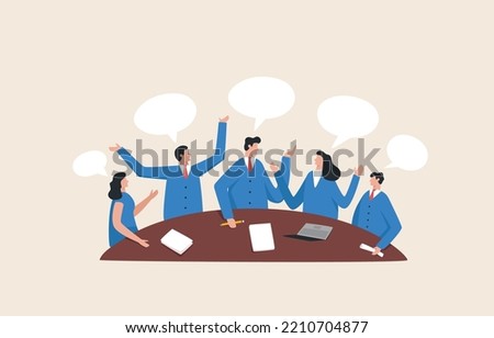 Brainstorming as conversation or team meeting.   Effective brainstorming techniques for teams. discuss ideas. debate communication. Colleagues on the business team discuss work.