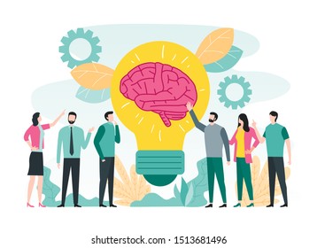 Brainstorming creative idea concept with big light bulb and brain illustration