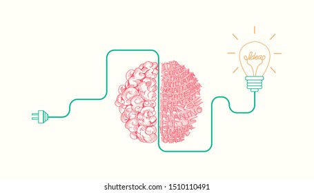  Brainstorming creative idea Concept,Innovation and solution,with Light bulb, brain, vector illustration.