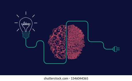  Brainstorming creative idea Concept,Innovation and solution,with Light bulb, brain, vector illustration.