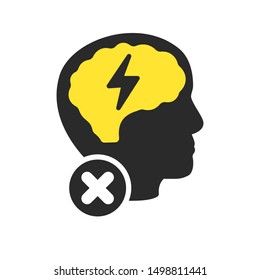 Brainstorming creative idea icon with cancel sign, close, delete, remove symbol