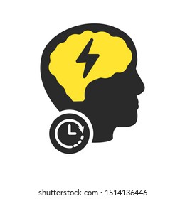 Brainstorming creative idea icon with clock sign, countdown, deadline, schedule, planning symbol