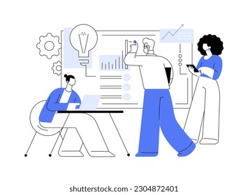 Brainstorming with creative team abstract concept vector illustration. Group of diverse colleagues generates campaign idea, teamwork idea, digital marketing, advertising agency abstract metaphor.