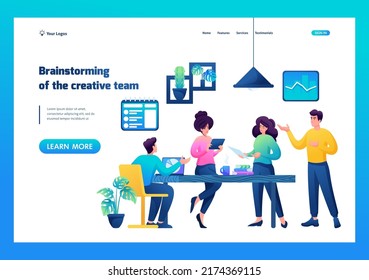 Brainstorming a creative team to create an idea. Concept for landing page.