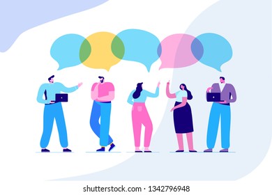 Brainstorming creative team idea discussion people. Business idea. Team thinking and brainstorming. Analytics of company information. Flat vector illustration