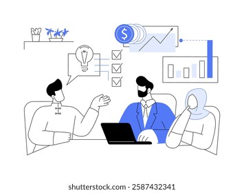 Brainstorming with creative team isolated cartoon vector illustrations. Group of diverse people generates campaign idea, advertising agency teamwork, brand promotion strategy vector cartoon.