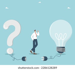 Brainstorming or creative thinking, strategic planning to business prosperity, searching for an idea to get out of a difficult situation, man thinks between a question mark and a turned off light bulb - Shutterstock ID 2286128289