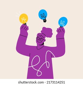 Brainstorming y creatividad - ilustraciones de concepto de negocios. Buscando nuevas ideas. Ilustración vectorial colorida
