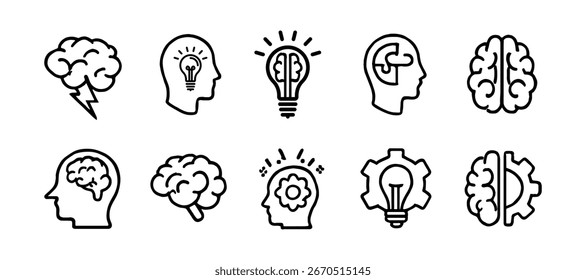 Brainstorming and Creativity Icons: Ideas, Mind, Intelligence, Innovation