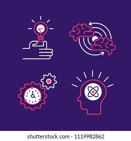 Iconos de lluvia de ideas, creatividad e ideas.