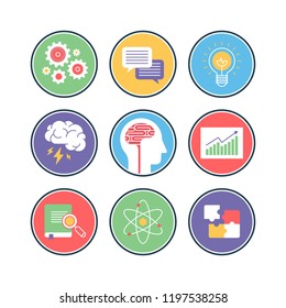 Brainstorming, creativity and idea icons set.