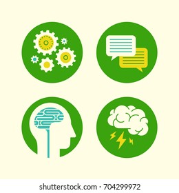 Brainstorming, creativity and idea icons set.