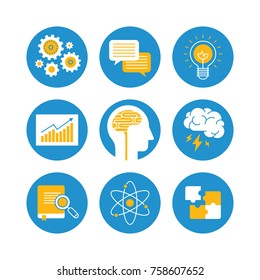 Brainstorming, creativity and idea icons set.