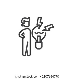 Brainstorming, creativity line icon. Idea thinking linear style sign for mobile concept and web design. Person with lamp and lighting outline vector icon. Symbol, logo illustration. Vector graphics
