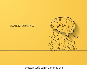 Brainstorming and creativity vector concept on yellow background. Minimalist line art. Creative symbol. Eps10 illustration.