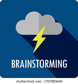 BRAINSTORMING dark blue square vector button with storm symbol