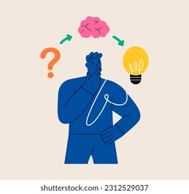 Brainstorming or decision making. male with thinking process. Colorful vector illustration