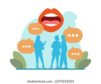 Brainstorming or discussion. New idea generation in a team cooperation. Business conference or meeting debates for project development and success. Flat vector illustration