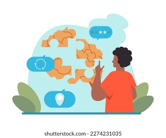 Brainstorming or discussion. New idea generation in a team cooperation. Business conference or meeting debates for project development and success. Flat vector illustration