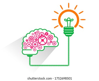 Brainstorming effective brain work idea. Electric Lamp, Human Brain, Creative, Idea, Vector