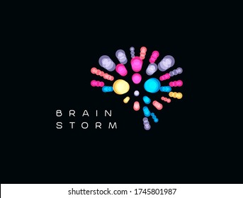 Brainstorming Event Logo. Gehirnlogotyp. Denken Sie an das Symbol blühender Ideen. Kreatives Denken. Identifiziertes Symbol für Kreativität und Intelligenz. Feuerwerk Vektorgrafik. Kluge Unternehmenslösungen sind ein Symbol.