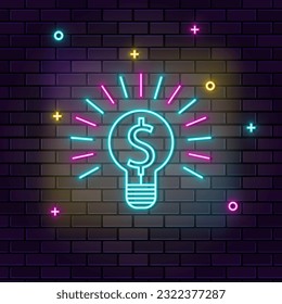 Brainstorming, finance, multicolor neon icon on dark brick wall