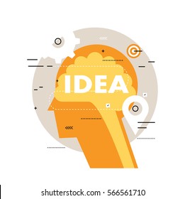 Brainstorming flat line business vector illustration design banner. Creative thinking, analysis, education, research, business idea background. Design for learning, problem solving, trainings, courses