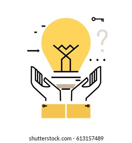 Brainstorming flat line business vector illustration design banner. Creative thinking, analysis, education, research, business idea background. Light bulb design for mobile and web graphics