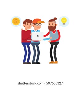 Brainstorming, focus group discussion, idea illustration business concept. A group of male discussing business concept 