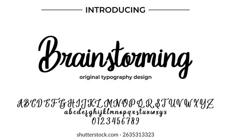 Brainstorming Font Pincel elegante pintado com letras maiúsculas vetoriais, alfabeto, fonte