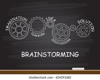 Brainstorming with gear concept on chalkboard. Vector illustration.