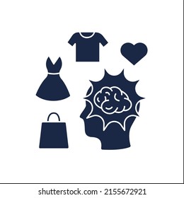 Brainstorming glyph icon. Searching for perfect goods. Shopping. Sorting and grouping favourite clothing.Customer behavior concept.Filled flat sign. Isolated silhouette vector illustration