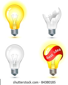 Brainstorming - Good And Bad Idea Light Bulb Concept - Turned Off And Glowing Lamps