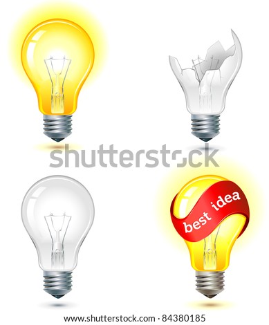brainstorming - good and bad idea light bulb concept - turned off and glowing lamps