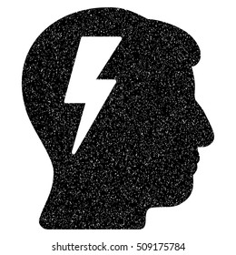 Brainstorming grainy textured icon for overlay watermark stamps. Flat symbol with dirty texture. Dotted vector black ink rubber seal stamp with grunge design on a white background.