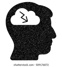 Brainstorming grainy textured icon for overlay watermark stamps. Flat symbol with dust texture. Dotted vector black ink rubber seal stamp with grunge design on a white background.