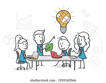 Brainstorming a group of business stick coworkers. Concept of business coworkers joining forces