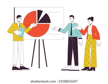 Brainstorming group flat line concept vector spot illustration. Teaching teammates 2D cartoon outline characters on white for web UI design. Corporate briefing editable isolated colorful hero image