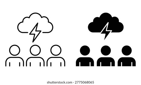 Brainstorming group icon collection in minimal flat style, representing collective thinking, problem, innovation, and idea