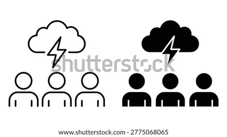 Brainstorming group icon collection in minimal flat style, representing collective thinking, problem, innovation, and idea