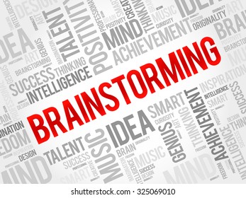 Brainstorming - group problem-solving method that involves the spontaneous contribution of creative ideas and solutions, word cloud concept background