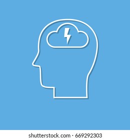 Brainstorming head icon, cut from white paper. Creative logo design. Modern vector pictogram concept