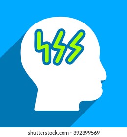 Brainstorming Head long shadow vector icon. Style is a flat brainstorming head iconic symbol on a blue square background.