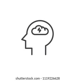 Brainstorming head outline icon. linear style sign for mobile concept and web design. Depression head simple line vector icon. Symbol, logo illustration. Pixel perfect vector graphics