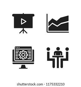 brainstorming icon. 4 brainstorming vector icons set. programming, graphic of stats and meeting icons for web and design about brainstorming theme
