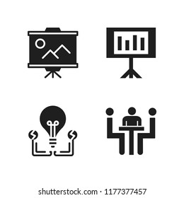 brainstorming icon. 4 brainstorming vector icons set. meeting, presentation and idea icons for web and design about brainstorming theme