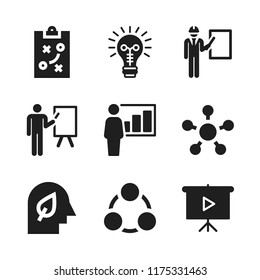 brainstorming icon. 9 brainstorming vector icons set. presentation, manager and strategy icons for web and design about brainstorming theme