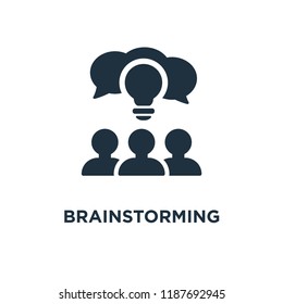 Brainstorming icon. Black filled vector illustration. Brainstorming symbol on white background. Can be used in web and mobile.