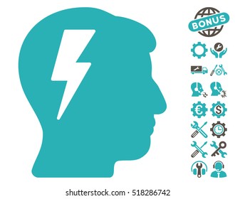 Brainstorming icon with bonus configuration images. Vector illustration style is flat iconic grey and cyan symbols on white background.