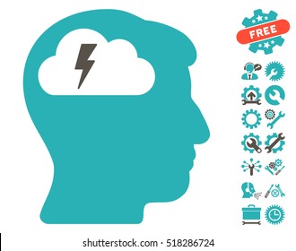 Brainstorming icon with bonus configuration pictograph collection. Vector illustration style is flat iconic grey and cyan symbols on white background.